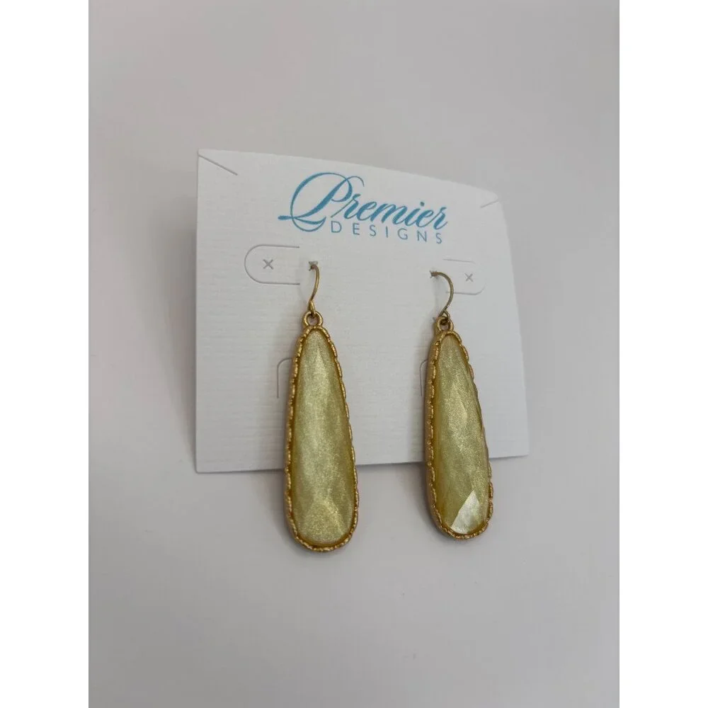 Premier Designs Gold Tone Elongated Shimmer Stone Dangle Earrings New